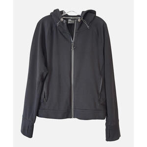 Gap Fit Women's Full Zip Hoodie Athletic Jacket Black Thumb Holes Sz XL EUC